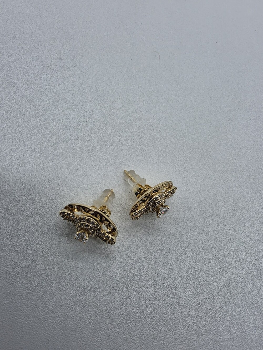 Gold Plated CZ Halo Stud Earrings Oval Filigree Crystal Statement Earrings - Picture 3 of 4